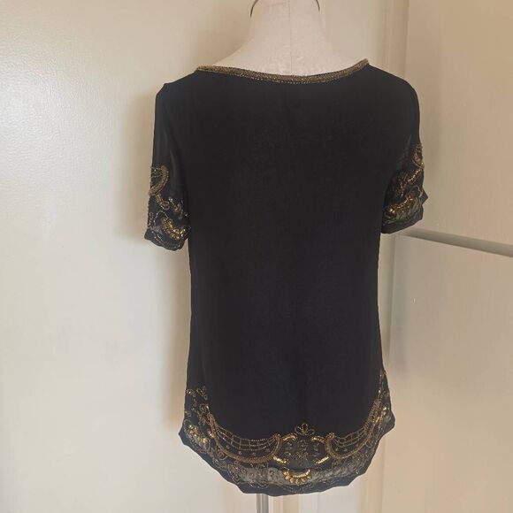 Guess Blk Sheer Gold Bead Trimmed Blouse, NWOT, XS, Possible Sample not produced - Picture 5 of 9